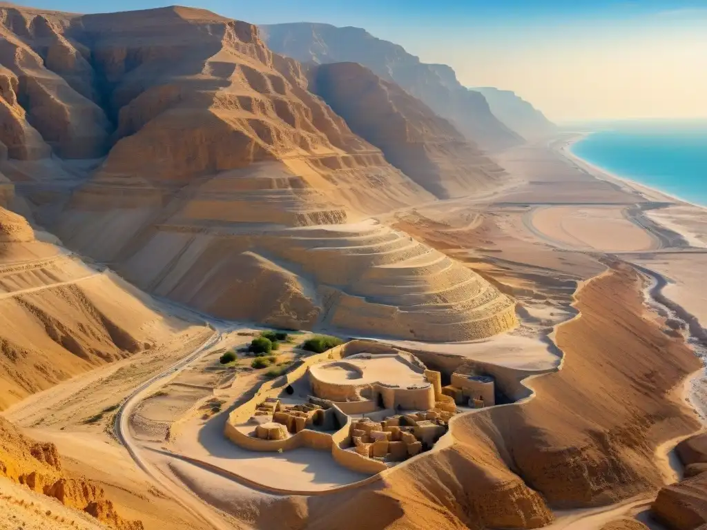 Acantilados de Qumran al atardecer, revelando sociedades secretas historia influencia misterios