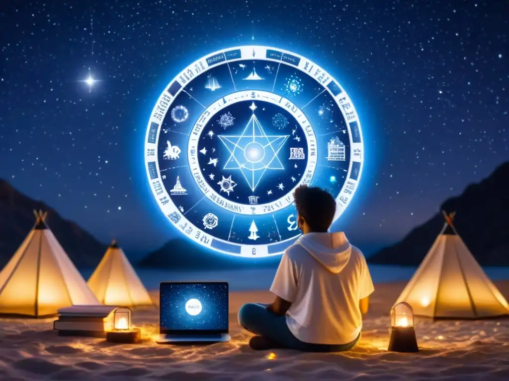 Aficionado a la astrología contemplando las estrellas con software especializado