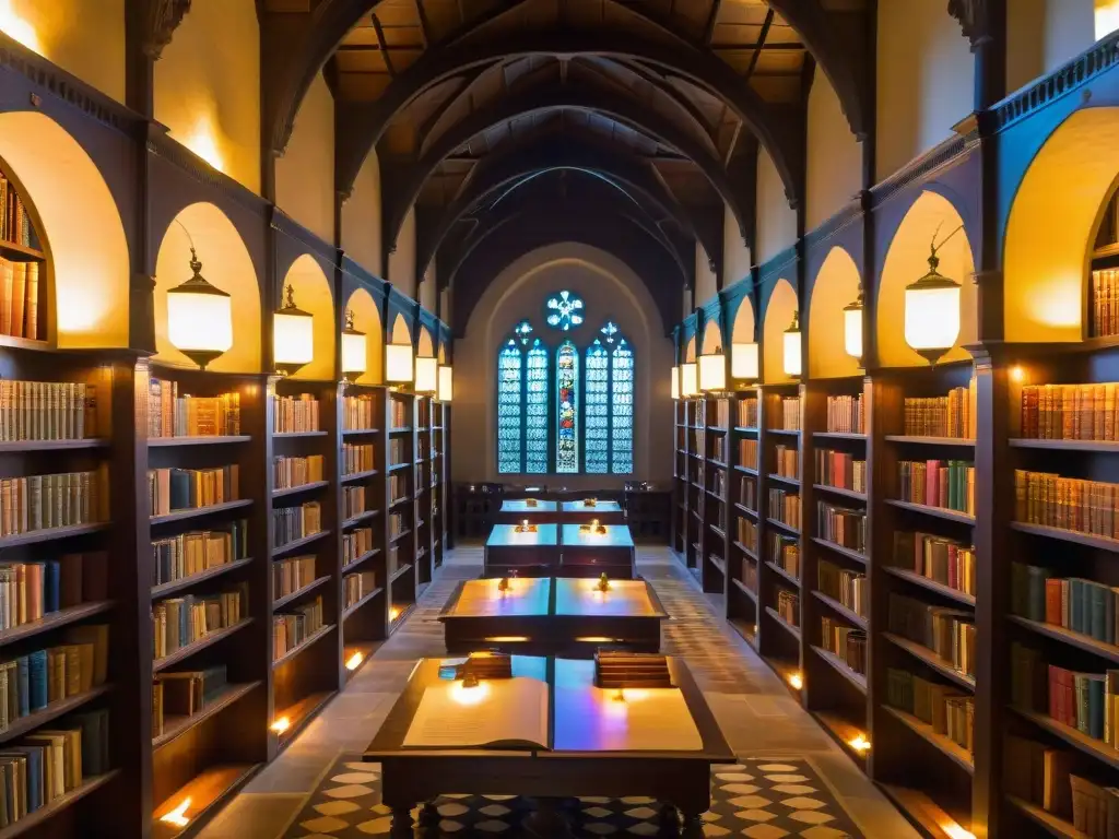 Antigua biblioteca jesuita con académicos y libros antiguos, reflejando la influencia de sociedades secretas jesuitas en el mundo