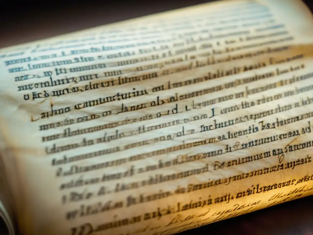 Manuscrito antiguo: secretos encriptados Antigua escritura en pergamino iluminado, revelando símbolos secretos y textos en latín, evocando misterios de sociedades secretas