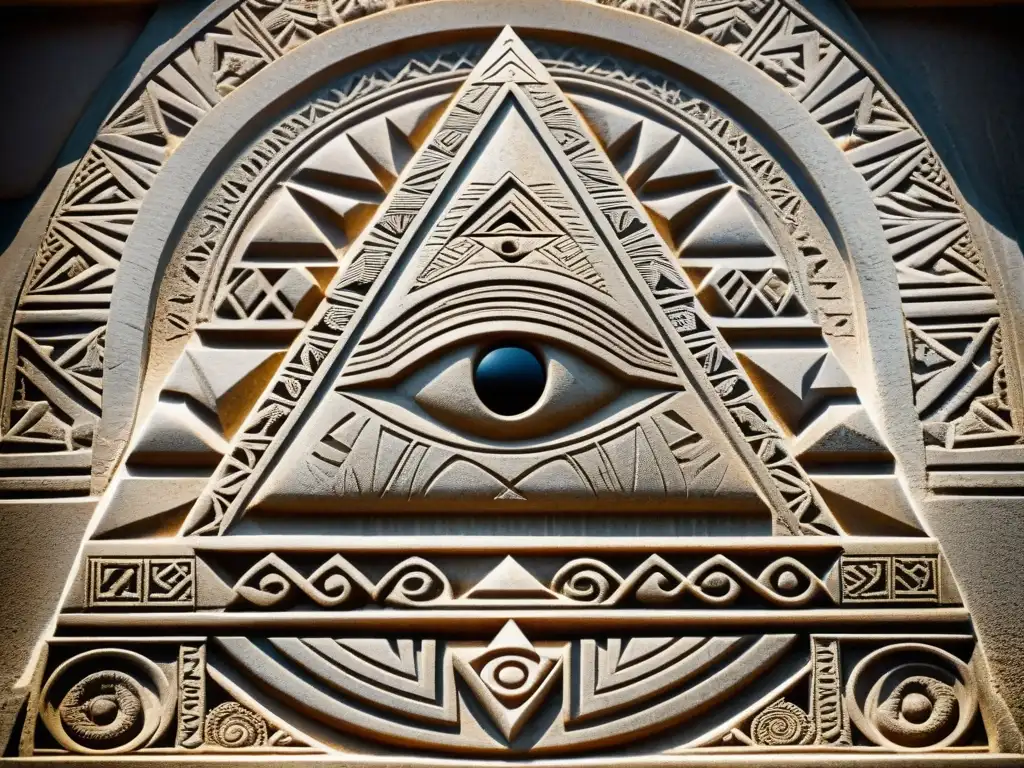 Antigua talla de piedra con símbolos misteriosos de Illuminati en Baviera