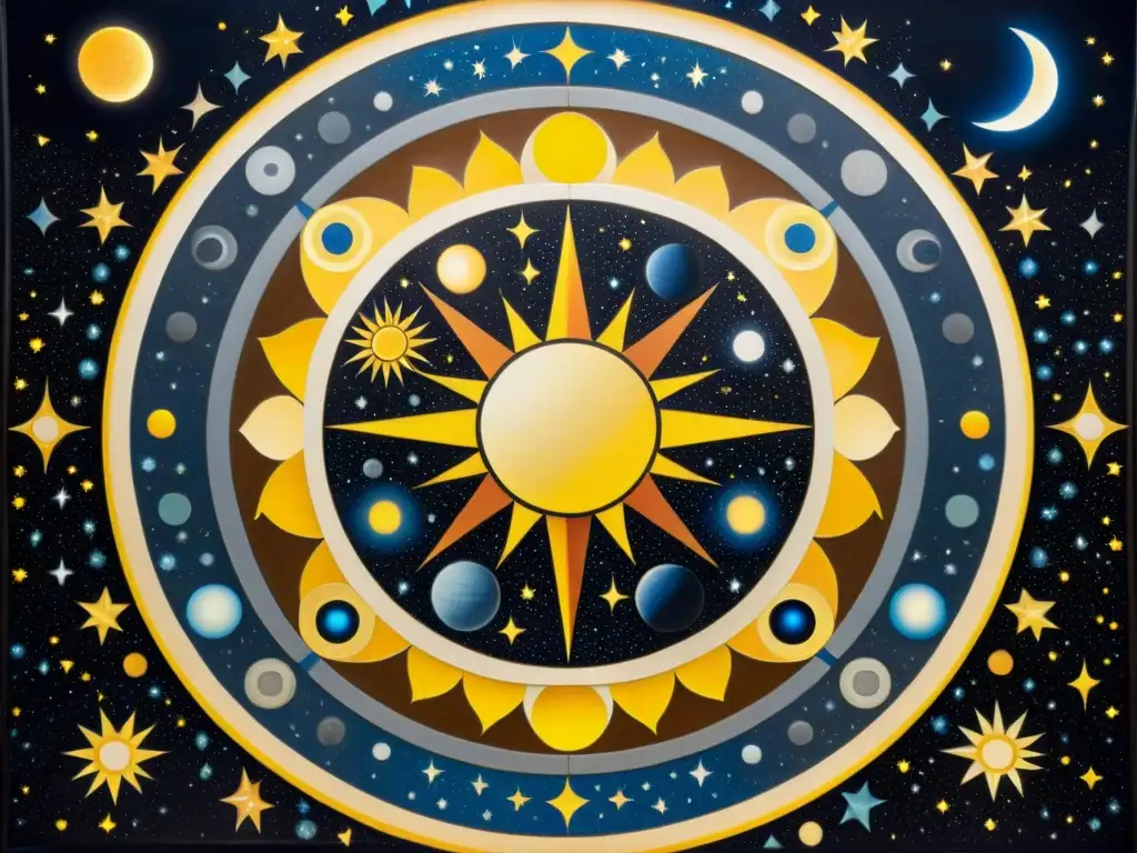 Antiguo mosaico de equilibrio entre fuerzas de luz y oscuridad, con símbolos de armonía