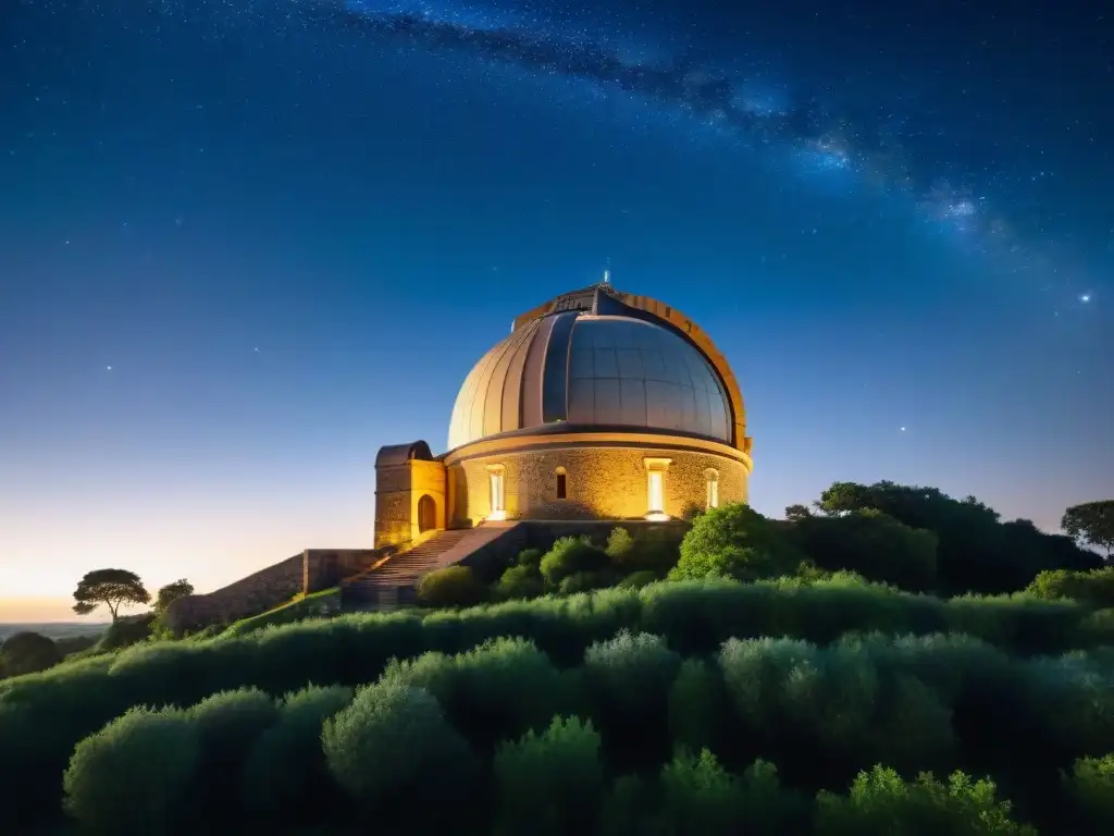 Observatorio astronómico ancestral: maravilla estelar en la naturaleza Antiguo observatorio astronómico en la noche estrellada, conectando tránsitos planetarios significativos vida