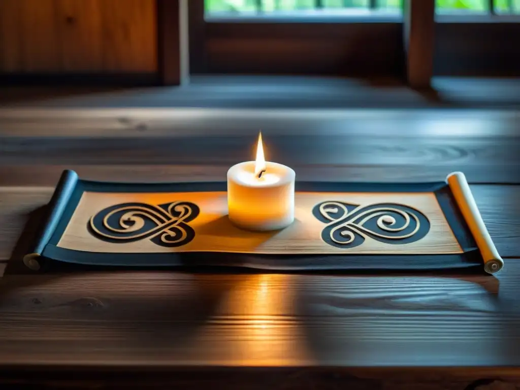 Antiguos símbolos ninja: misterio y poder Antiguos símbolos ninja en pergamino iluminado por vela