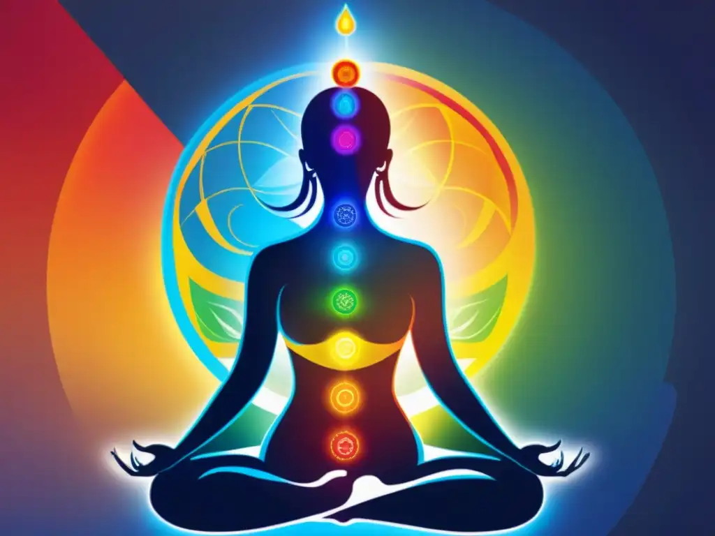 Armonía de colores y energía: ilustración de los siete chakras alineados en el cuerpo humano