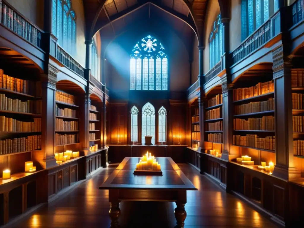 En una biblioteca antigua, libros antiguos y simbolismo en una sociedad secreta