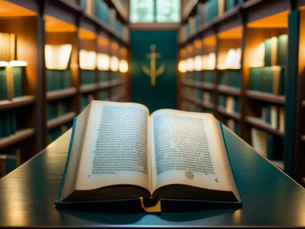 Misterioso manuscrito Voynich en biblioteca antigua Una biblioteca misteriosa y enigmática con el Manuscrito Voynich destacado, iluminación dramática