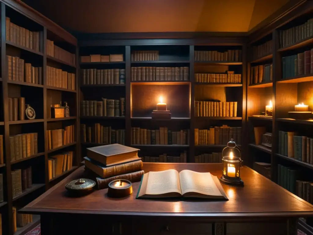 La biblioteca secreta de la sociedad oculta Una biblioteca misteriosa con manuscritos antiguos y artefactos ocultos