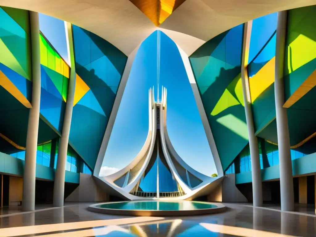 La icónica Catedral de Brasilia con mensajes ocultos fundadores Brasilia en sus vitrales, bañada en colores por la luz del sol