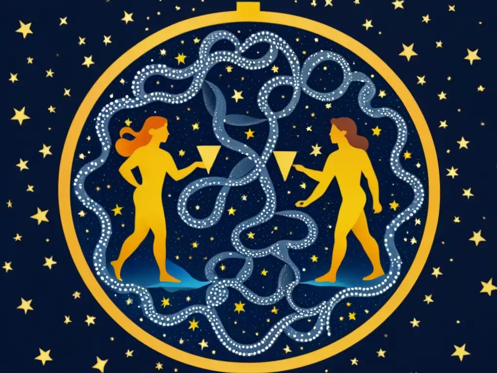 Un cautivador diseño del signo zodiacal Géminis, simbolizando la dualidad y habilidades comunicativas