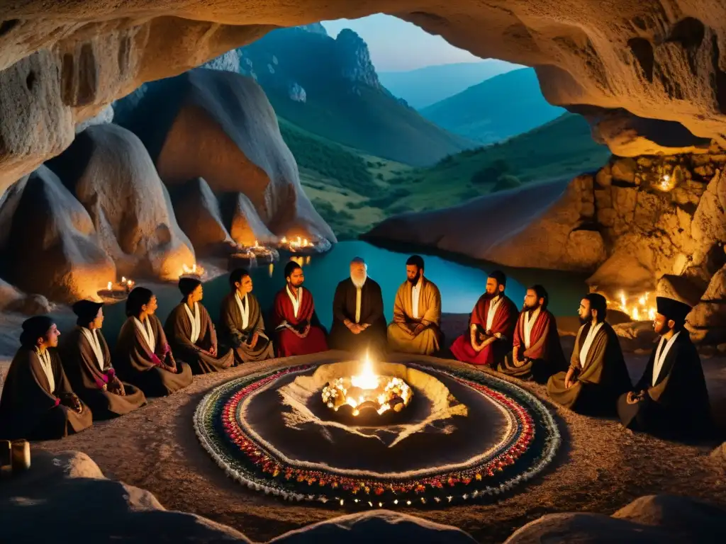 Misteriosa ceremonia Aleví en cueva de Anatolia Ceremonia mística de Sociedades secretas Alevíes Anatolia en cueva iluminada por velas