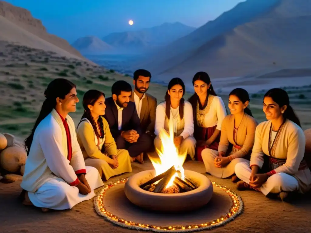 Ceremonia religiosa Yezidi al amanecer en las montañas de Mesopotamia