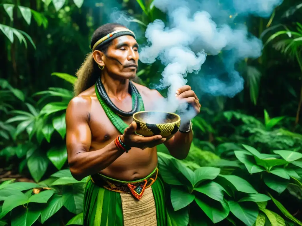 Un chamán de la Hermandad de la Serpiente realiza un ritual de sanación en la selva amazónica