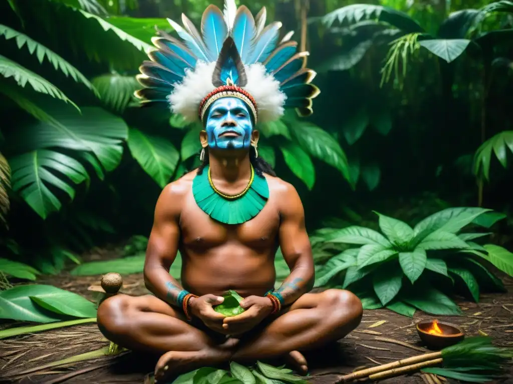 Un chamán en la selva amazónica invoca el poder curativo de plantas sagradas en una ceremonia