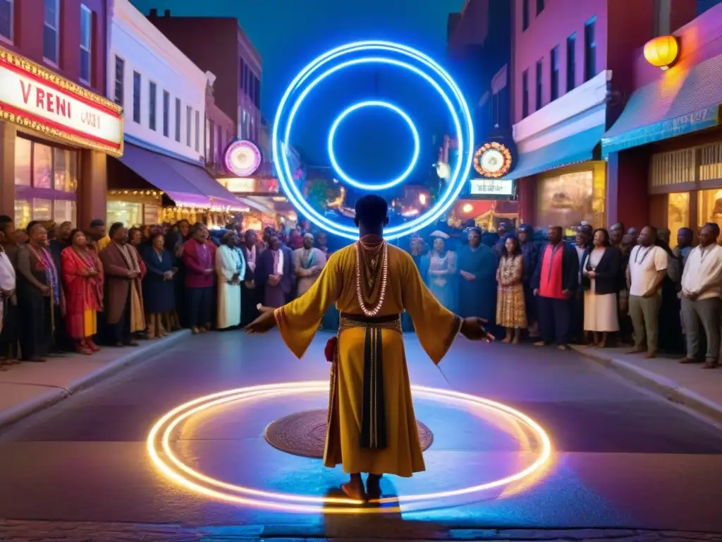 Un chamán urbano reinventa la práctica ancestral en la bulliciosa calle de la ciudad de noche