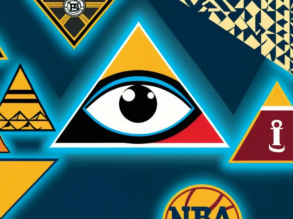 Colage de logos deportivos famosos con símbolos Illuminati, una representación intrigante y colorida