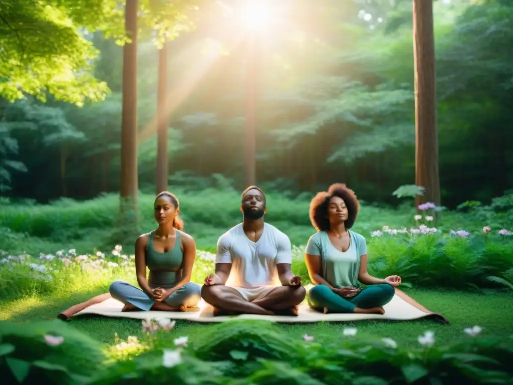 Una conexión espiritual y sanadora en la naturaleza: grupo meditando en el bosque