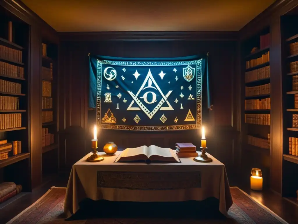Un cuarto misterioso y antiguo, lleno de manuscritos y símbolos secretos