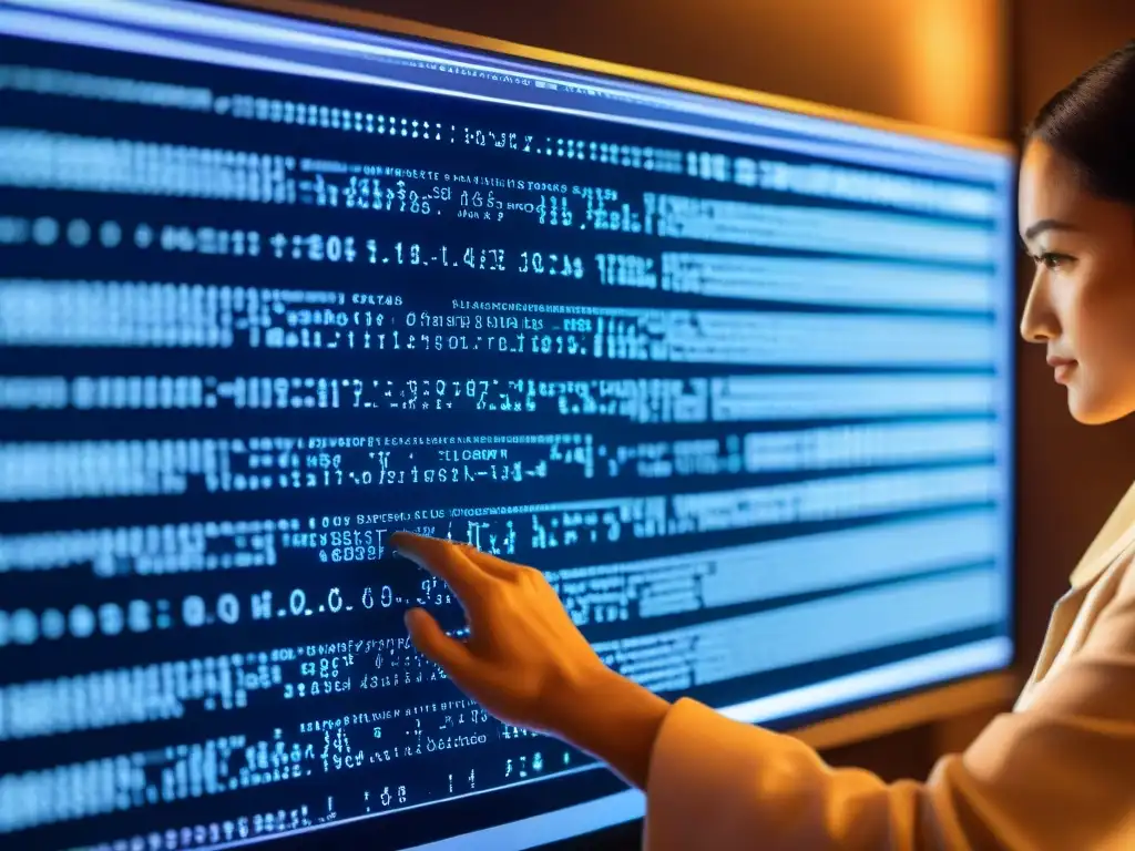 Descifrando algoritmo de encriptación: imagen detallada Descifrado de algoritmo de cifrado en pantalla digital, representando aplicaciones de criptografía moderna en descifrado