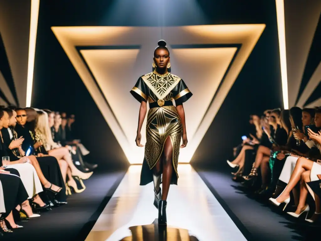 Desfile de moda Illuminati: elegancia y misterio en la pasarela Desfile de moda con símbolos Illuminati en la pasarela, moda exclusiva y misteriosa