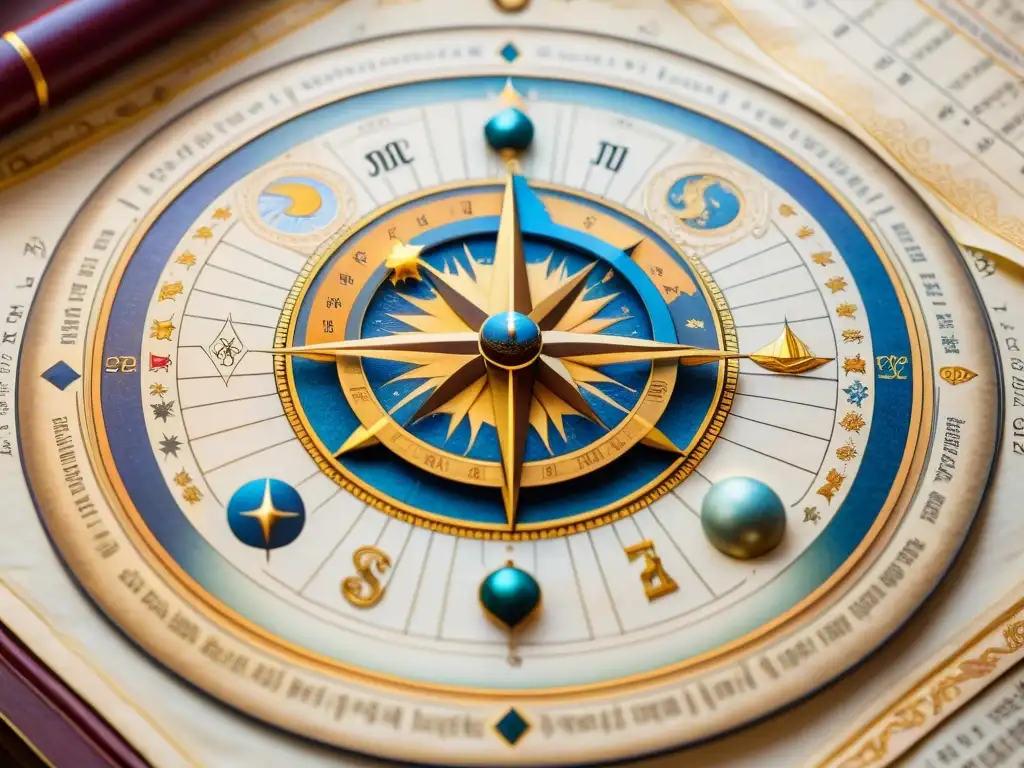 Detalladas cartas astrales védica y occidental en pergamino antiguo, simbolizando diferencias astrología védica occidental