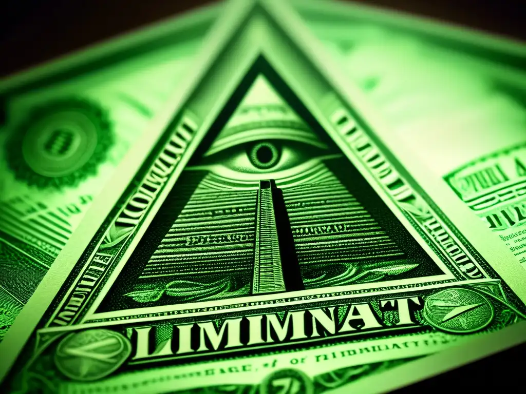 Detallado análisis de un billete de dólar, destacando símbolos Illuminati