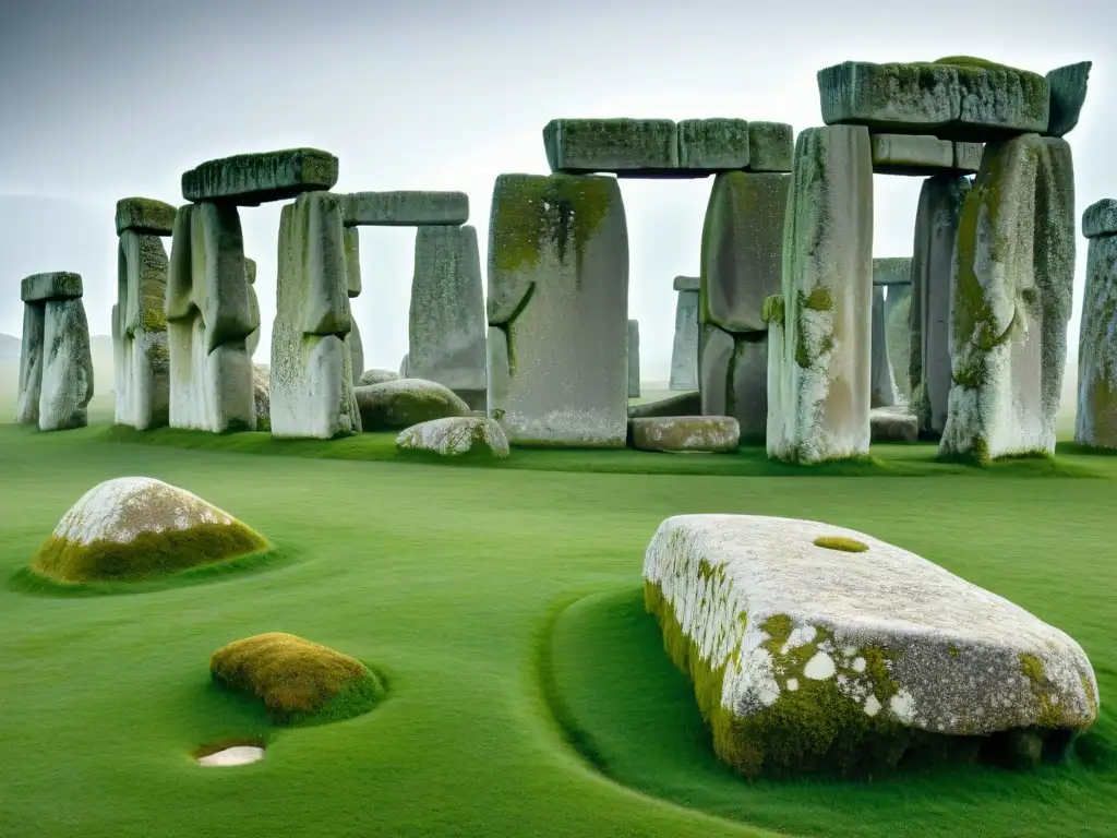 Detalle de las antiguas piedras de Stonehenge, revelando secretos de las sociedades secretas