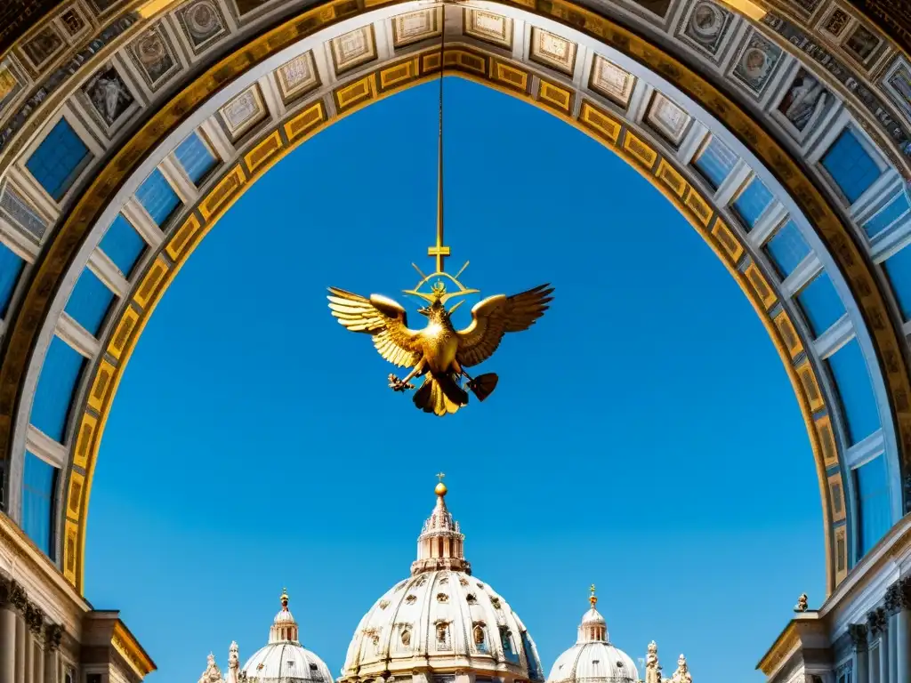 Detalle de la arquitectura de la Basílica de San Pedro en el Vaticano, con símbolos secretos y elementos misteriosos