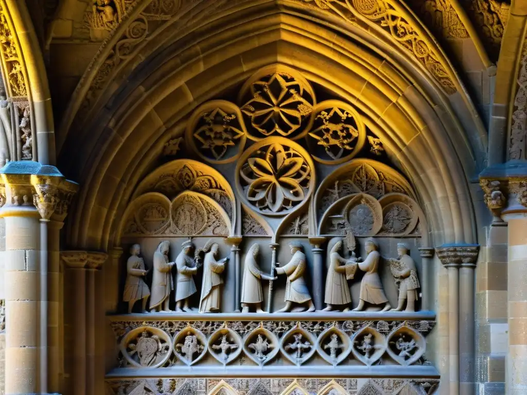 Detalle impresionante de las misteriosas tallas en Rosslyn Chapel, revelando secretos de sociedades secretas