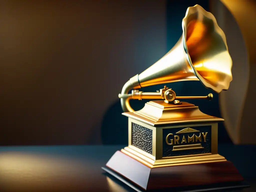 Detalle del premio Grammy, destacando la influencia de premios en simbología