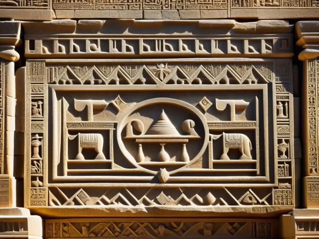 Detalle de intrincados grabados en las antiguas paredes de piedra del Templo de Salomón