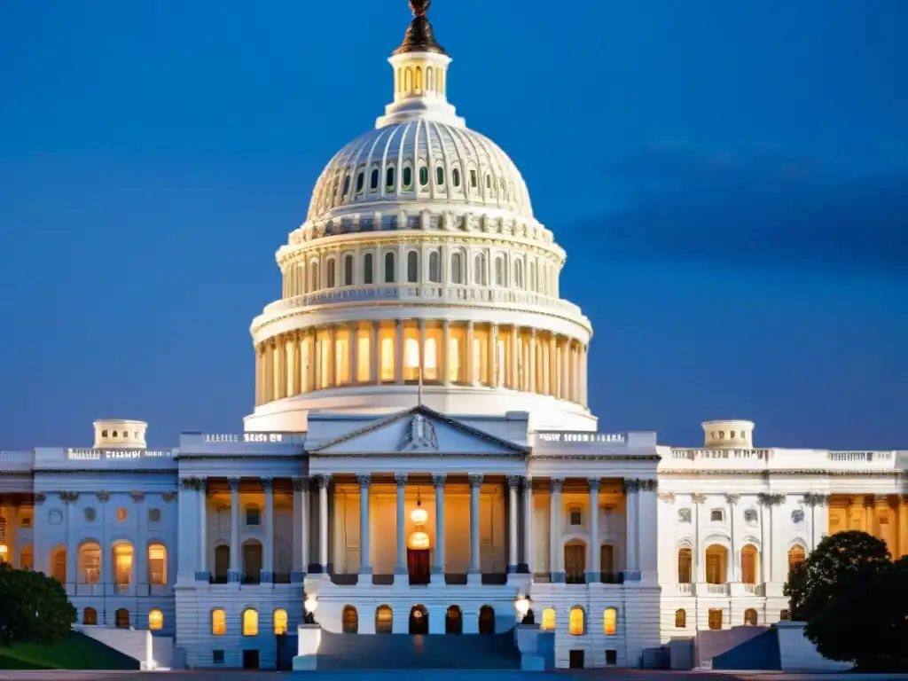 Detalle nocturno del Capitolio en Washington D