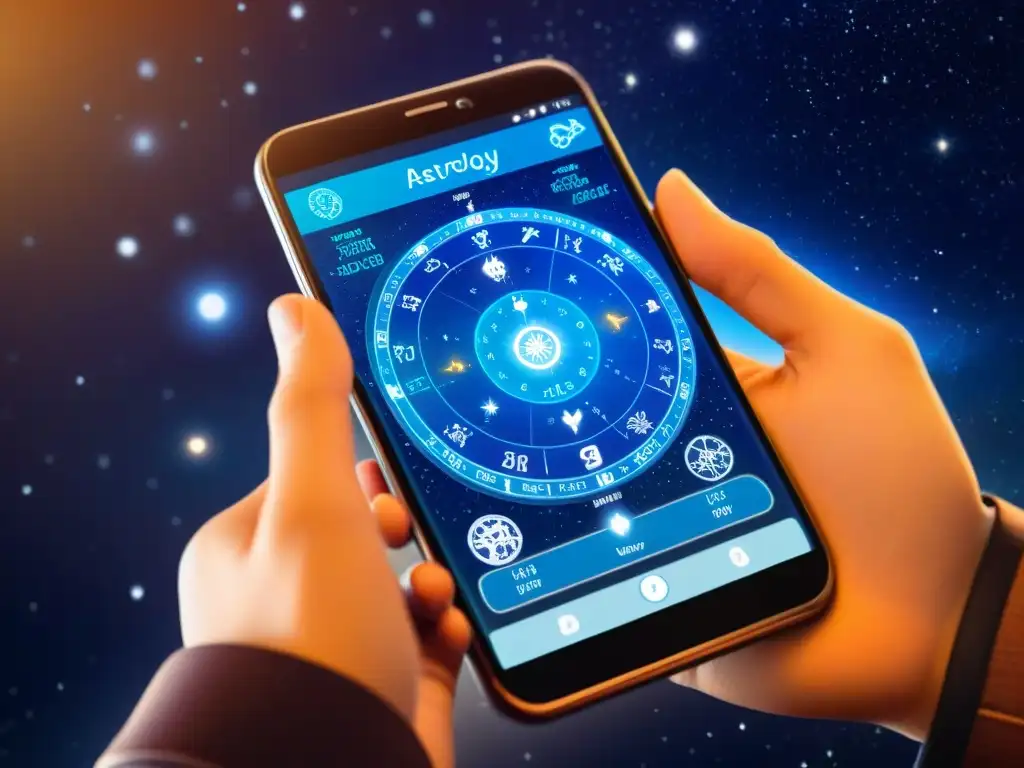 Detalle de pantalla de smartphone con app de astrología para encontrar pareja ideal