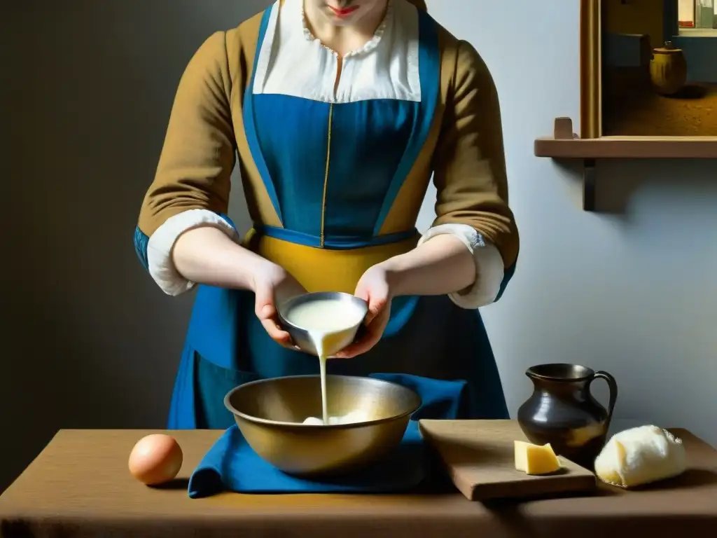 Detalle de la pintura 'La Lechera' de Johannes Vermeer, con mensajes secretos y sociedad secreta en la obra