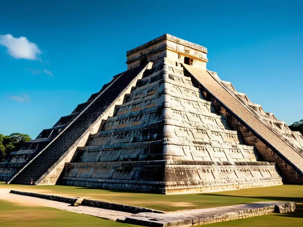 Detalle de la Pirámide de Kukulkán en Chichén Itzá, con los secretos ancestrales dioses mayas