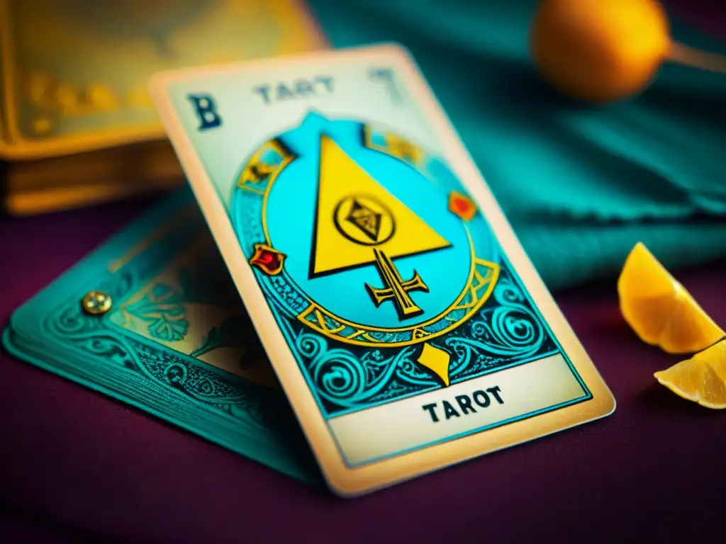 Detalle vibrante y simbología profunda del Tarot en el arte, capturado en una carta mística