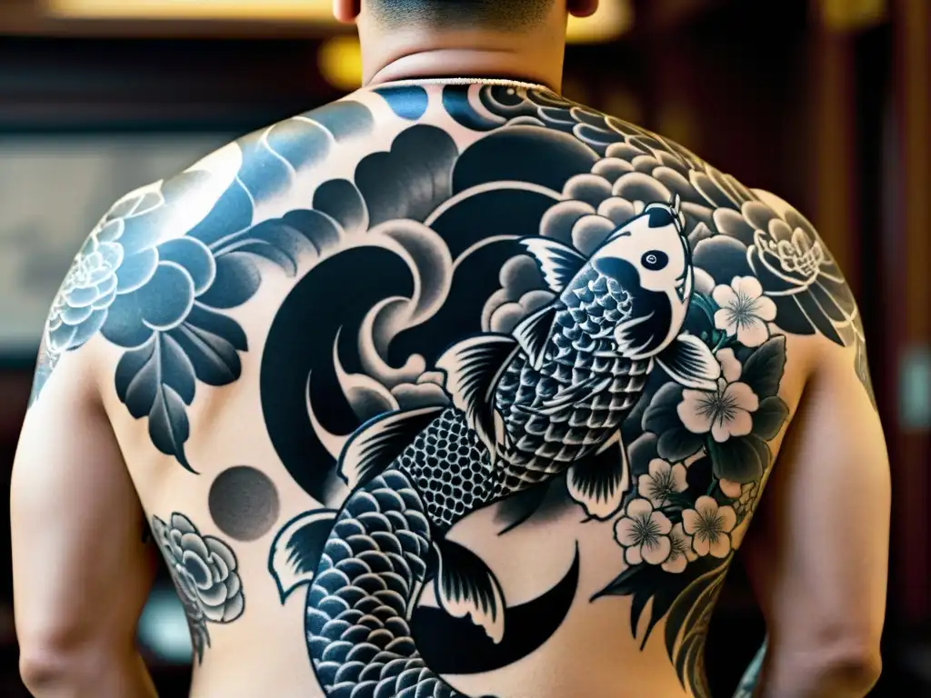 Detalles asombrosos de tatuajes Yakuza en la espalda: koi, flores de cerezo y dragones expresan ética y valores en Yakuza