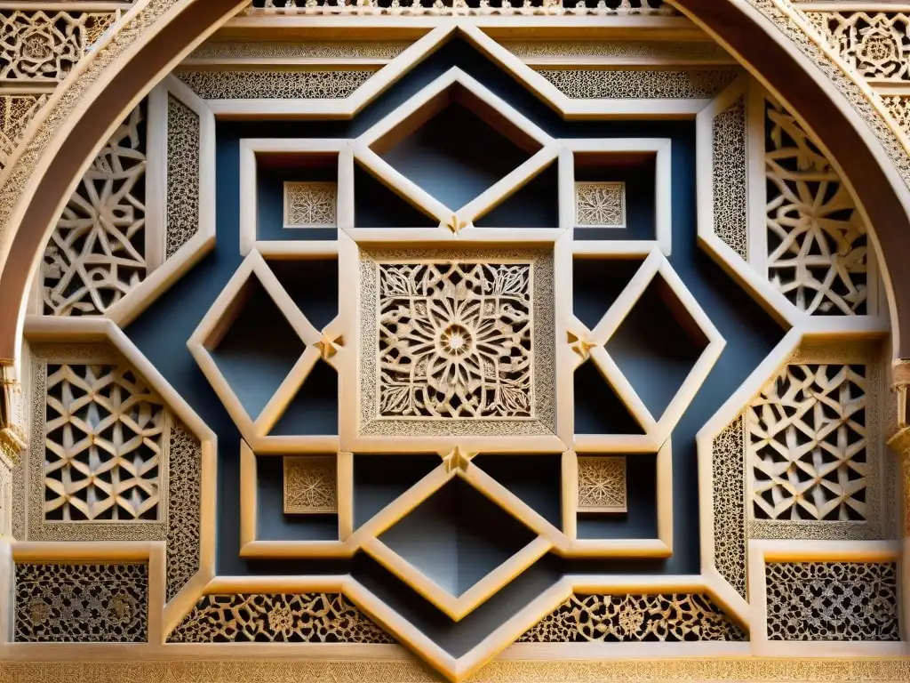 Detalles geométricos de los patrones sagrados en diseño artístico de la Alhambra de Granada, España