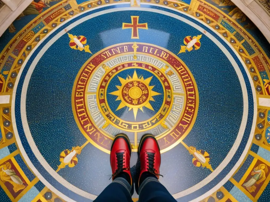 Detalles de un intrincado mosaico en la Basílica de San Pedro del Vaticano, mostrando simbología oculta en templos