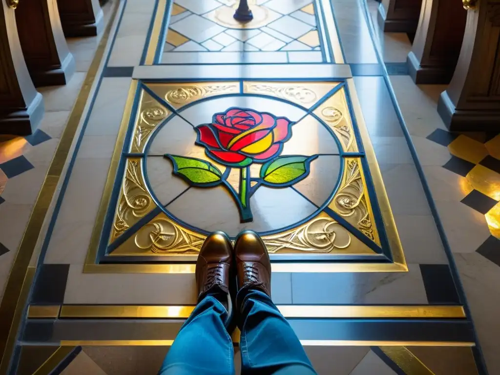 Detalles de la Línea de Rosa en la Iglesia de Saint-Sulpice en París, con reflejos de luz solar