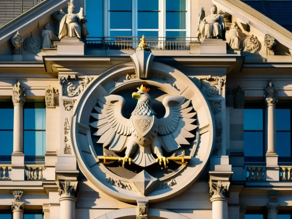 Detalles ocultos en las esculturas de piedra en el Reichstag, símbolos misteriosos destacados por la luz solar