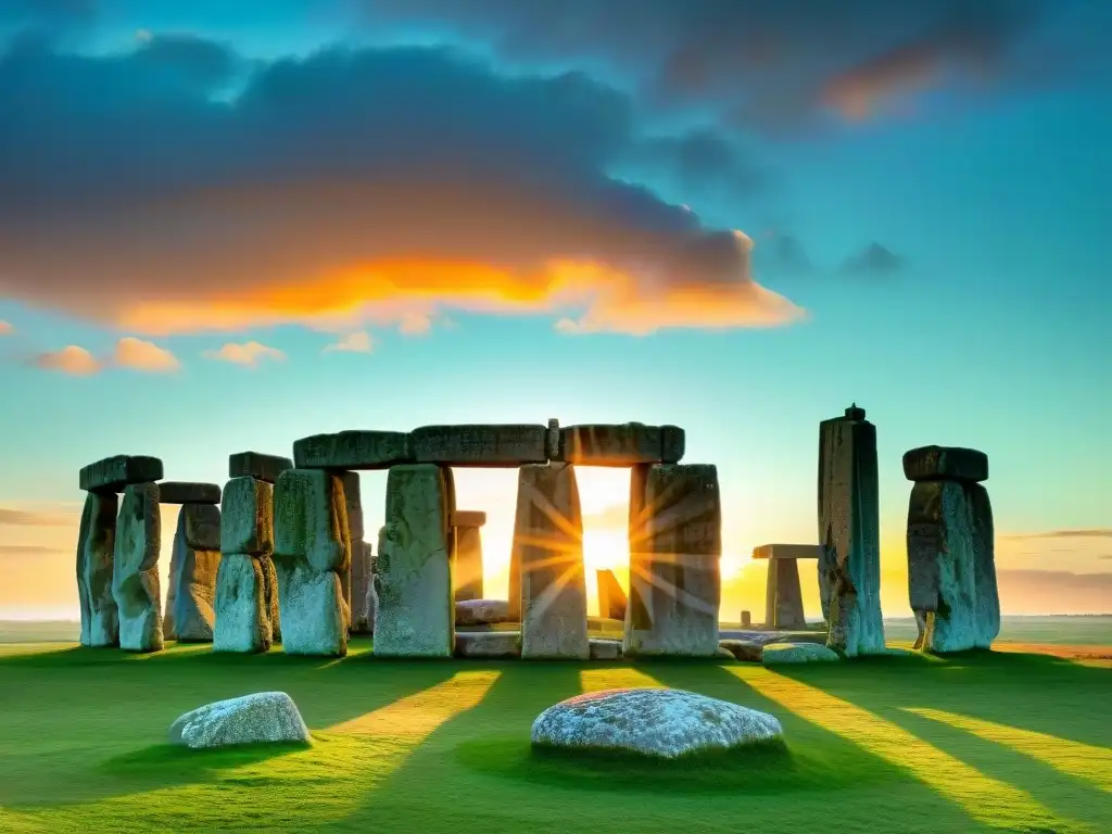 Los Druidas en la Antigüedad: Stonehenge al atardecer, un paisaje místico y ancestral