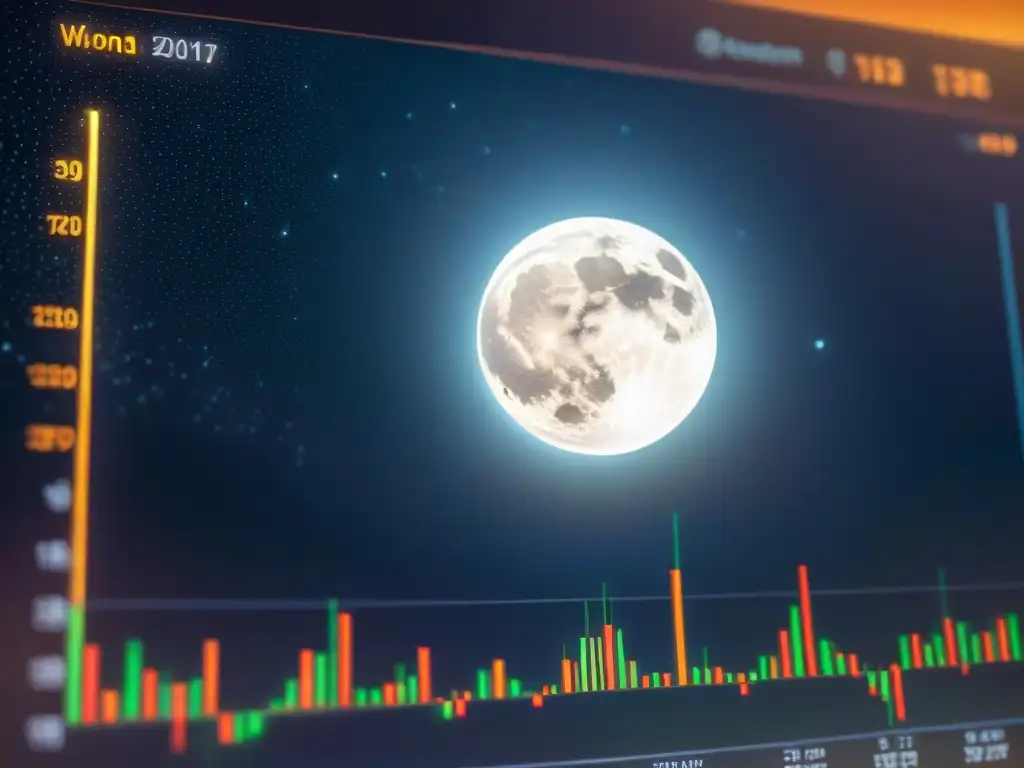 La energía lunar para criptomonedas brilla en el mercado digital bajo la luz de una luna mística