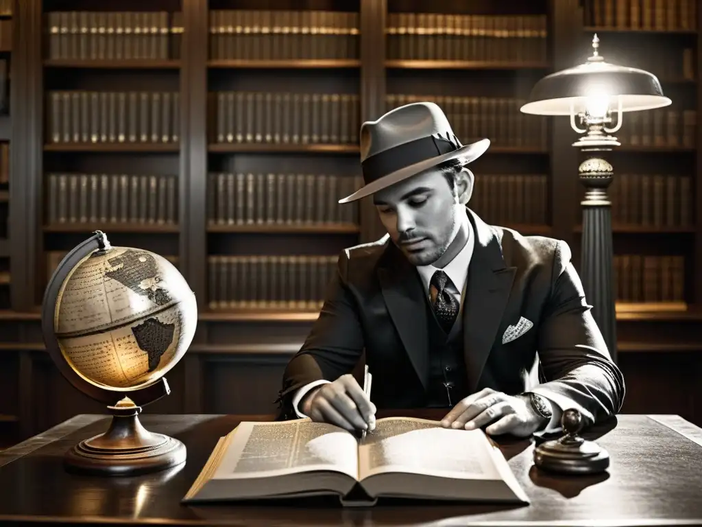 Enigmática biblioteca con libros antiguos y símbolos misteriosos