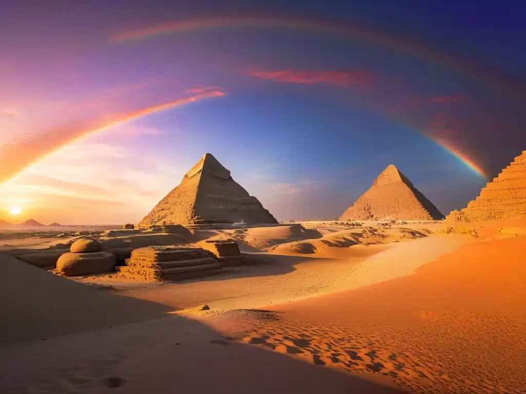 La enigmática Esfinge de Giza bajo un atardecer místico, conectando con fuerzas cósmicas