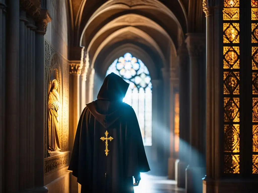 Un enigmático ser en capa y capucha en las sombrías galerías de la Catedral de Milán, con símbolos misteriosos