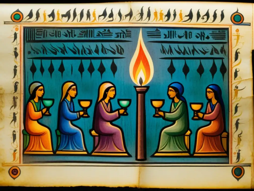 Enigmático manuscrito con velas siete colores en rituales misteriosos