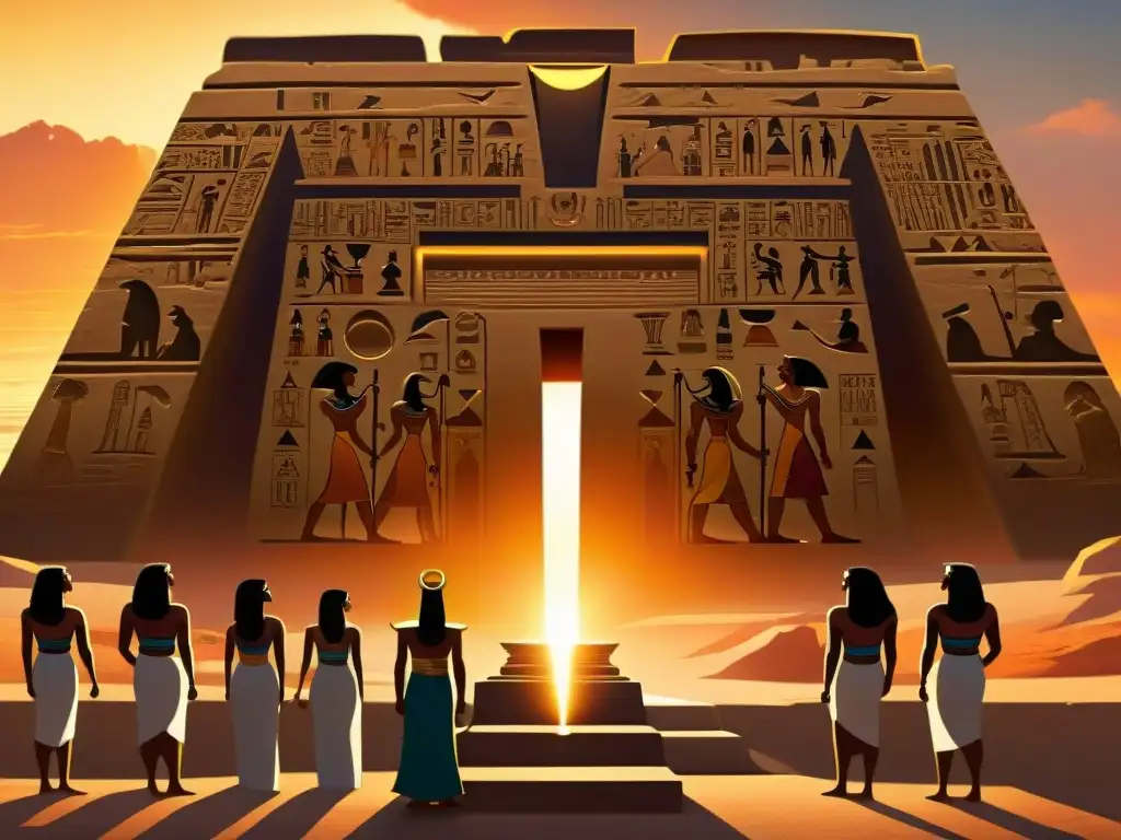 Enigmático ritual de la Sociedad Thoth en templo egipcio al atardecer