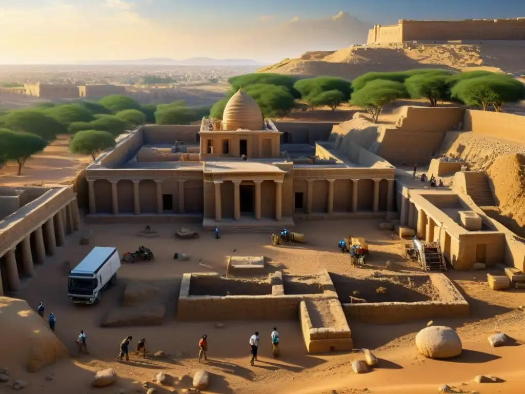 Equipo de arqueólogos excavando ruinas antiguas cerca del majestuoso Templo de Salomón, revelando secretos arquitectónicos