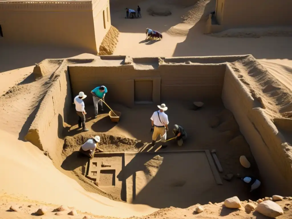 Equipo de arqueólogos excavando un sitio en busca del Arca de la Alianza